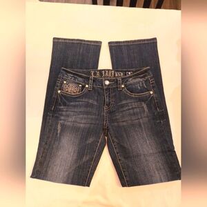LA. Idol USA - Dark Blue Bootcut Distressed Jeans w/ Rhinestones - (9)